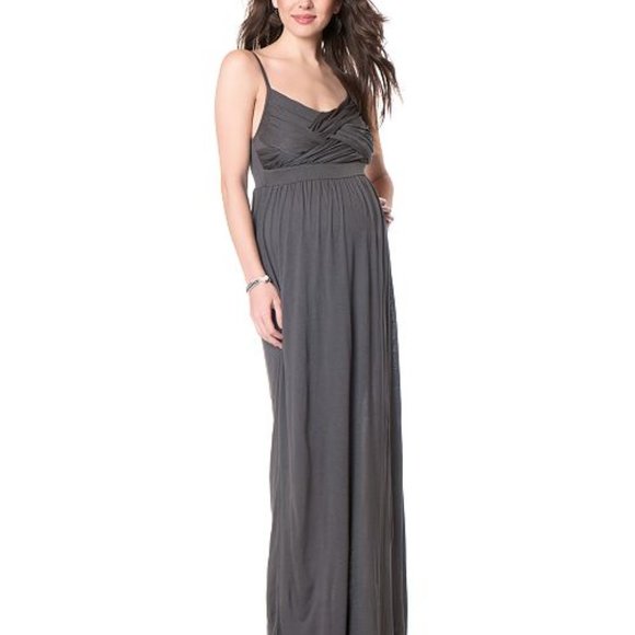 Spaghetti-Strap Maternity Grey Maxi Dress - Picture 1 of 8